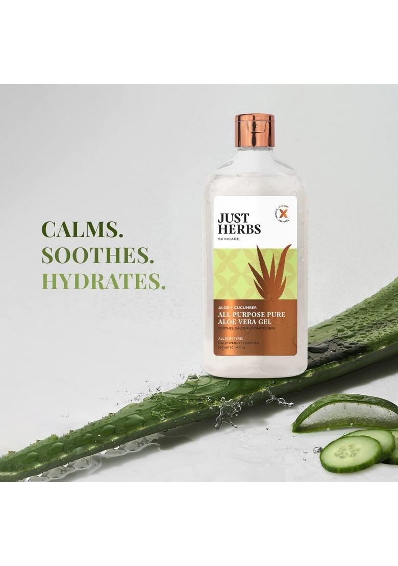 Just Herbs Multi Purpose Aloe + Cucumber, Pure Vera Gel For Skin And Hair 300 Ml