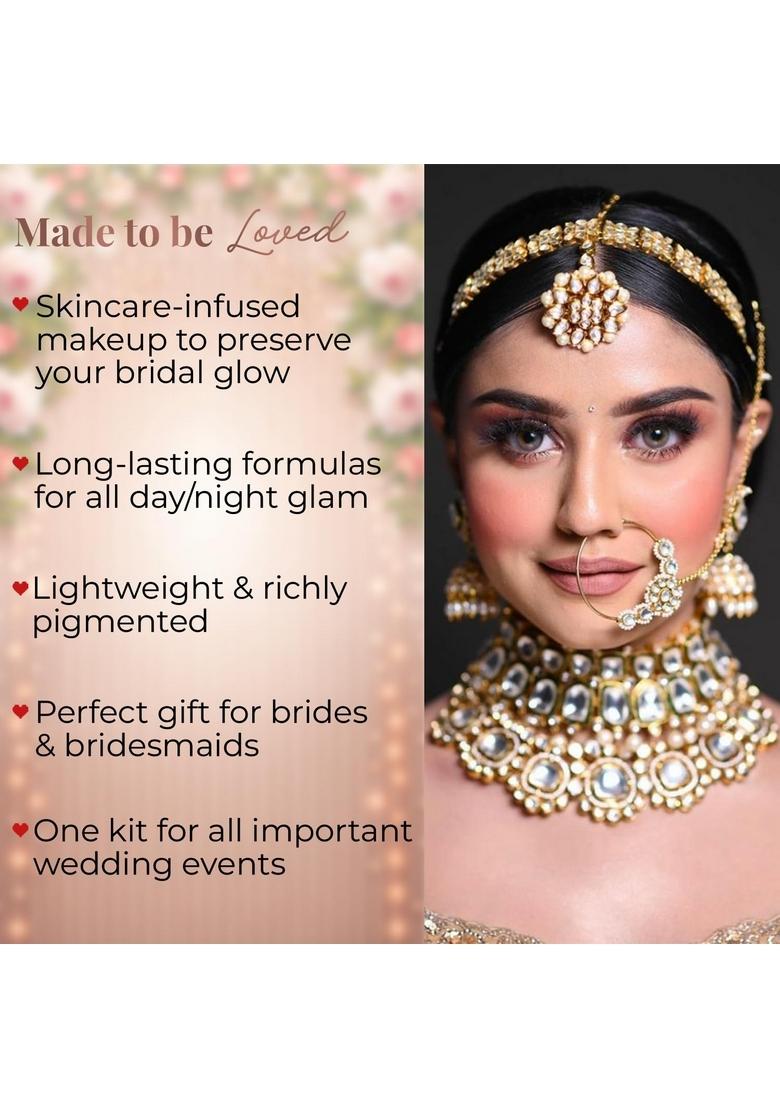Just Herbs Wedding Kit Glam Essentials With Matte Lipstick|Lip & Cheek Tint|Strobe Cream|Kajal|Sindoor|Eyeshadow Palette|Nail Paint|Serum Foundation|Blush Drops Makeup For Women (Pack Of 9)