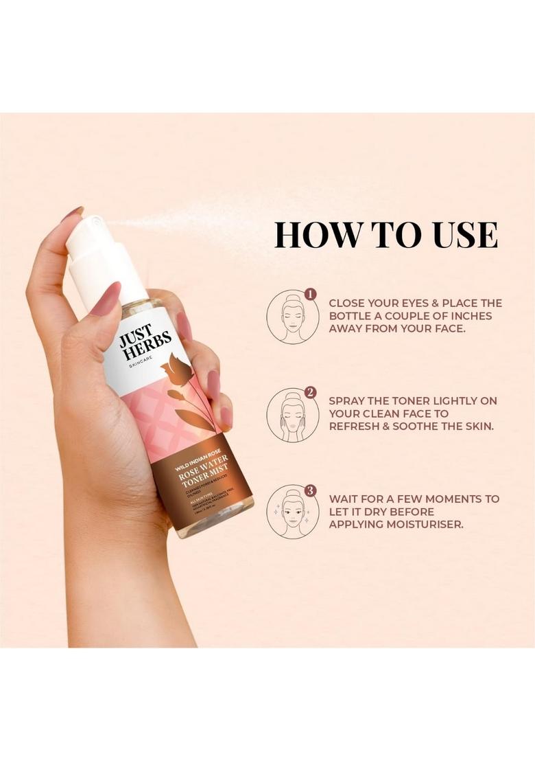 Just Herbs Ayurvedic Gulab Jal/Rose Water Spray Facial Mist Toner For Glowing Skin, Pores Minimising