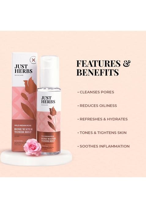 Just Herbs Ayurvedic Gulab Jal/Rose Water Spray Facial Mist Toner For Glowing Skin, Pores Minimising