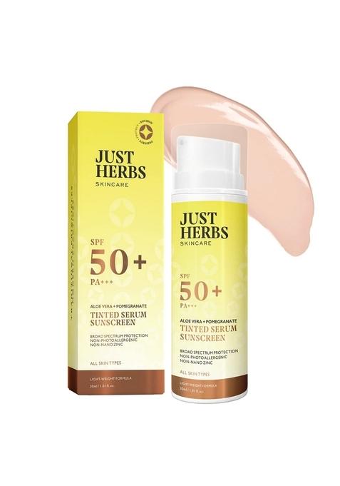 Just Herbs Tinted Sunscreen Spf 50+ Pa++++ Uva/Uvb Protection For Oily, Dry Skin, No White Cast Men And Women - 30 Ml