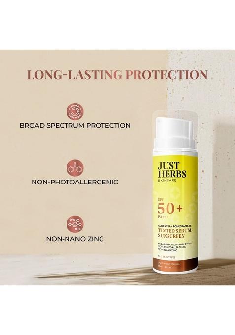 Just Herbs Tinted Sunscreen Spf 50+ Pa++++ Uva/Uvb Protection For Oily, Dry Skin, No White Cast Men And Women