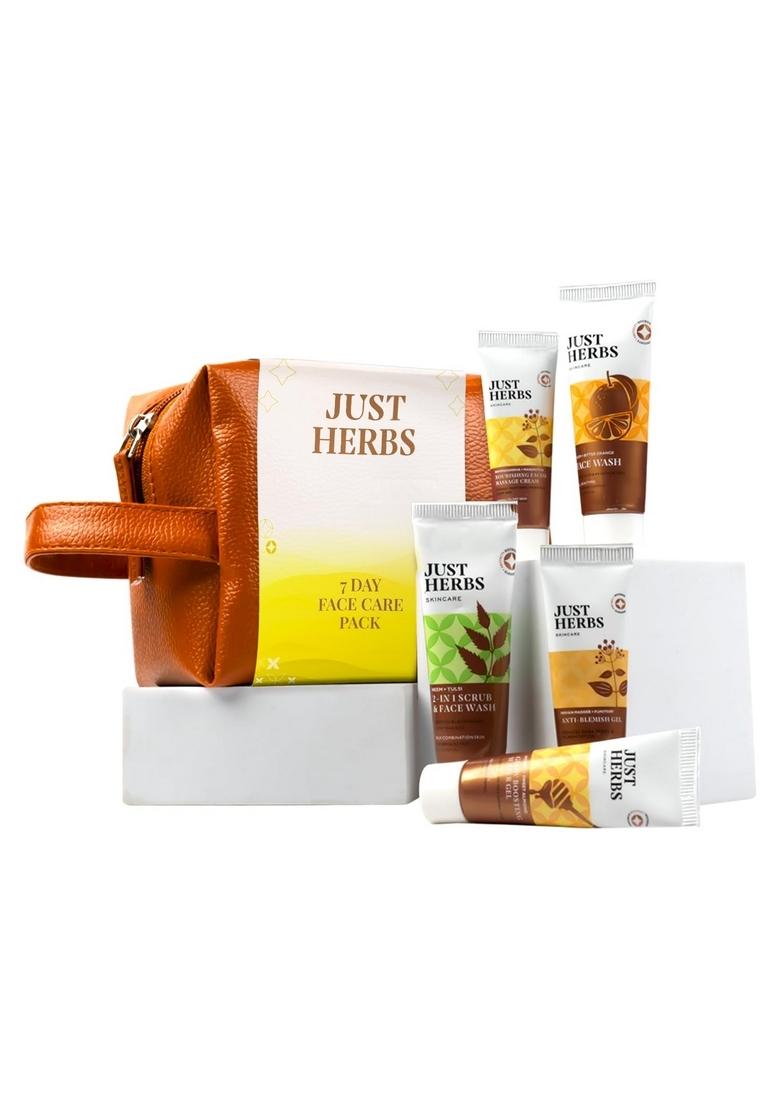 Just Herbs 7 Days Face Care Pack Skincare Essentials Combo With Facewash | Honey Facial Gel Exfoliating Herbal Massage Cream And Anti Blemish Perfect For Gifting Travel Kit Set Men