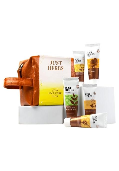 Just Herbs 7 Days Face Care Pack Skincare Essentials Combo With Facewash | Honey Facial Gel Exfoliating Herbal Massage Cream And Anti Blemish Perfect For Gifting Travel Kit Set Men