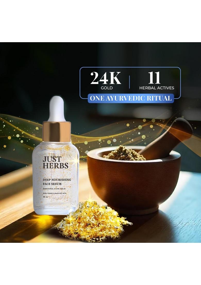 Just Herbs Face Serum | 24K Gold, Bakuchiol Anti-Ageing For Women Instant Hydration