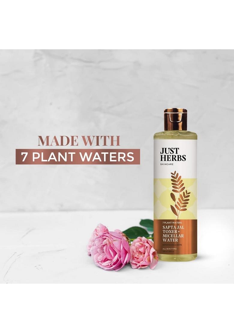 Just Herbs Sapta Jal Ayurvedic Toner + Micellar Water For Skin Nourishing, Cleansing, Makeup Remover Women Suitable All Types 100 Ml