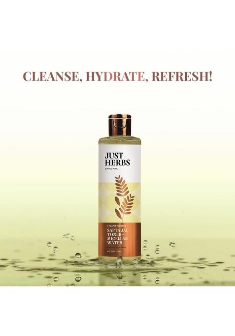 Just Herbs Sapta Jal Ayurvedic Toner + Micellar Water For Skin Nourishing, Cleansing, Makeup Remover Women Suitable All Types 100 Ml