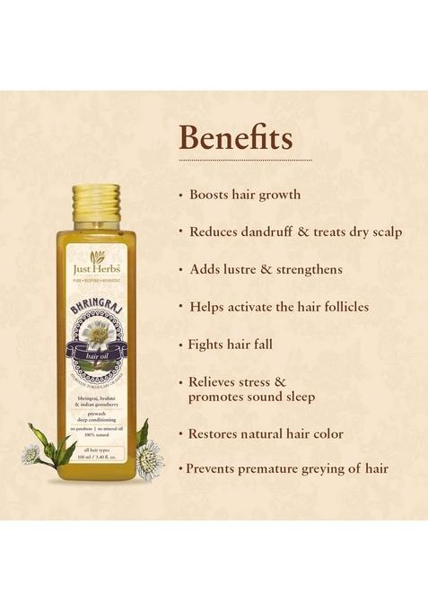 Just Herbs Ayurvedic Bhringraj Hair Oil For Fall & Growth Men Women