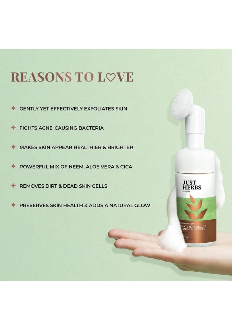 Just Herbs Neem And Aloe Vera Plant Salicylic Acid Foaming Face Wash For Men & Women 100 Ml