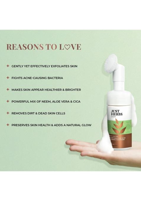 Just Herbs Neem And Aloe Vera Plant Salicylic Acid Foaming Face Wash For Men & Women 100 Ml