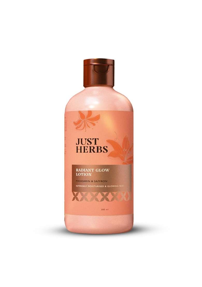 Just Herbs Radiant Glow Body Lotion With Uva/B Filters | For Intensely Moisturised & Glowing Skin Gives Sun Protection Mandarin, Saffron, Vitamin C, Niacinamide Clinically Tested - 300Ml - Indya