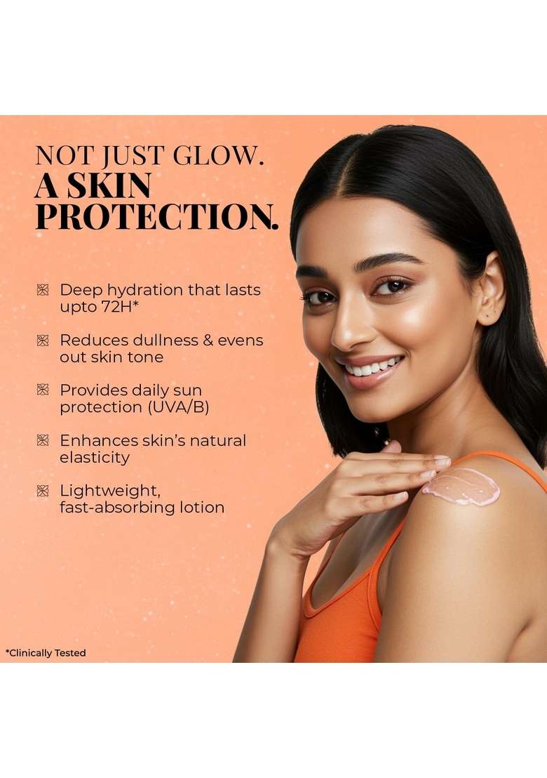 Just Herbs Radiant Glow Body Lotion With Uva/B Filters | For Intensely Moisturised & Glowing Skin Gives Sun Protection Mandarin, Saffron, Vitamin C, Niacinamide Clinically Tested - 300Ml - Indya