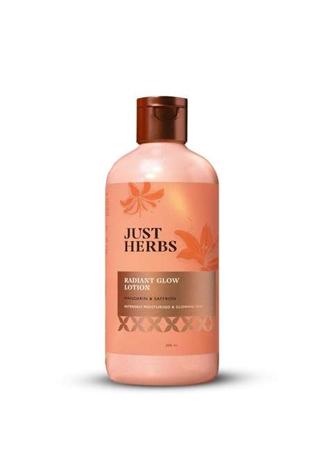 Just Herbs Radiant Glow Body Lotion With Uva/B Filters | For Intensely Moisturised & Glowing Skin Gives Sun Protection Mandarin, Saffron, Vitamin C, Niacinamide Clinically Tested - 300Ml