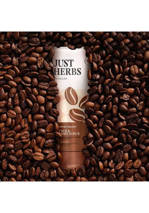 Just Herbs Coffee Body Scrub Walnut Exfoliating Detan Face & For Blackheads, Whiteheads, Removes Tanning Glowing Skin