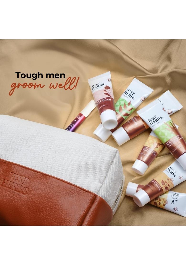 Just Herbs Self Care Face & Body Skincare Essentials Combo Pack With Facewash | Honey Gel Exfoliating Herbal Massage Cream Anti Blemish Rose Wash Lotion And Balsam Breeze Edp Perfect For Gifting Travel Kit Set Men