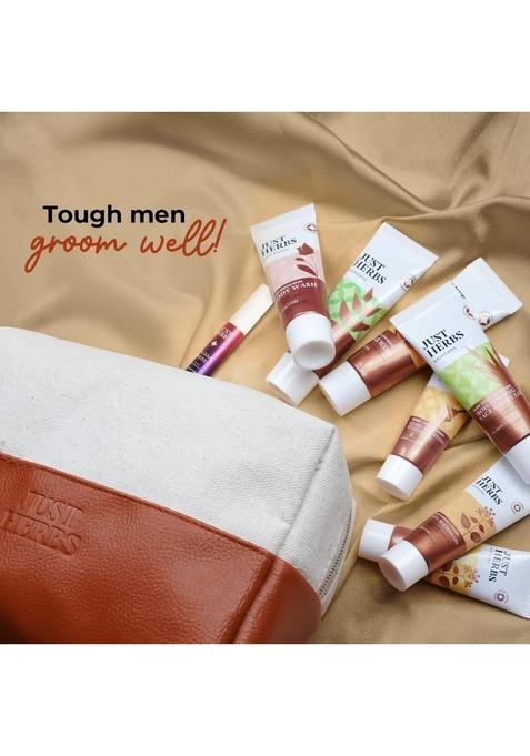 Just Herbs Self Care Face & Body Skincare Essentials Combo Pack With Facewash | Honey Gel Exfoliating Herbal Massage Cream Anti Blemish Rose Wash Lotion And Balsam Breeze Edp Perfect For Gifting Travel Kit Set Men