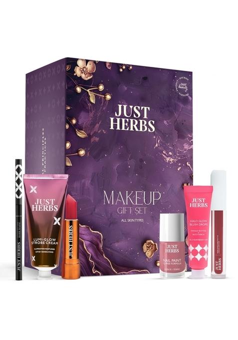 Just Herbs Perfect Gifting Glam Makeup Essentials Mother'S Day Gift Set With Blush Drops | Kajal Ultra Matte Lipstick Strobe Cream Liquid And Nail Paint For Women 200G
