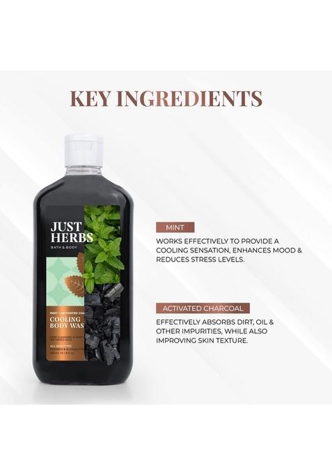 Just Herbs Deep Cleansing Cooling Body Wash With Mint And Activated Charcoal For Men Women 300 Ml