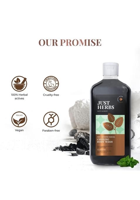 Just Herbs Deep Cleansing Cooling Body Wash With Mint And Activated Charcoal For Men Women 300 Ml