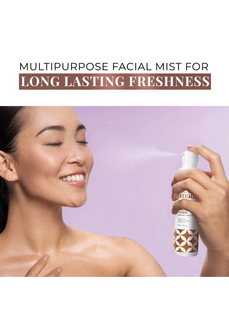 Just Herbs Long Stay Non Sticky Makeup Fixer, Setting Spray For Face With Aloevera And Green Tea 100 Ml