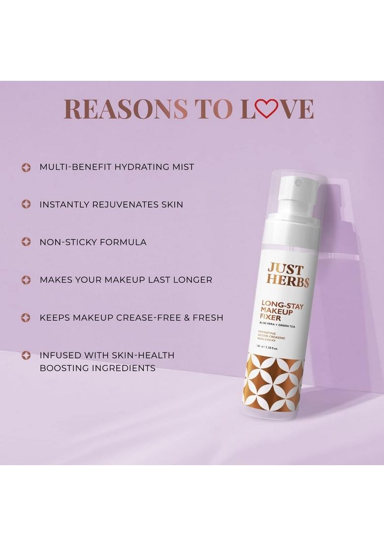 Just Herbs Long Stay Non Sticky Makeup Fixer, Setting Spray For Face With Aloevera And Green Tea 100 Ml