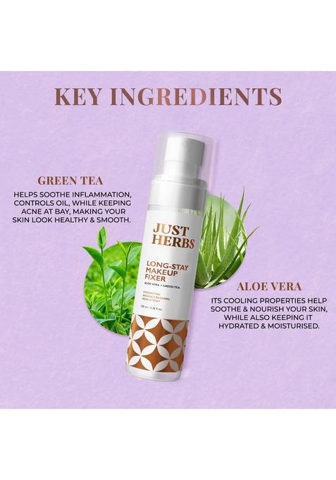 Just Herbs Long Stay Non Sticky Makeup Fixer, Setting Spray For Face With Aloevera And Green Tea 100 Ml