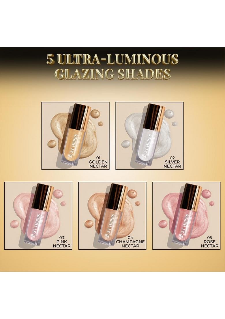 Just Herbs Glaze Ultra Shimmery Shine | Long Stay Mess Free Dewy Finish With Shea Butter And Aloe Vera Liquid Highlighter All Skin Types For Women