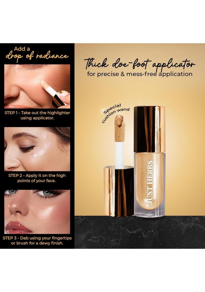 Just Herbs Glaze Ultra Shimmery Shine | Long Stay Mess Free Dewy Finish With Shea Butter And Aloe Vera Liquid Highlighter All Skin Types For Women