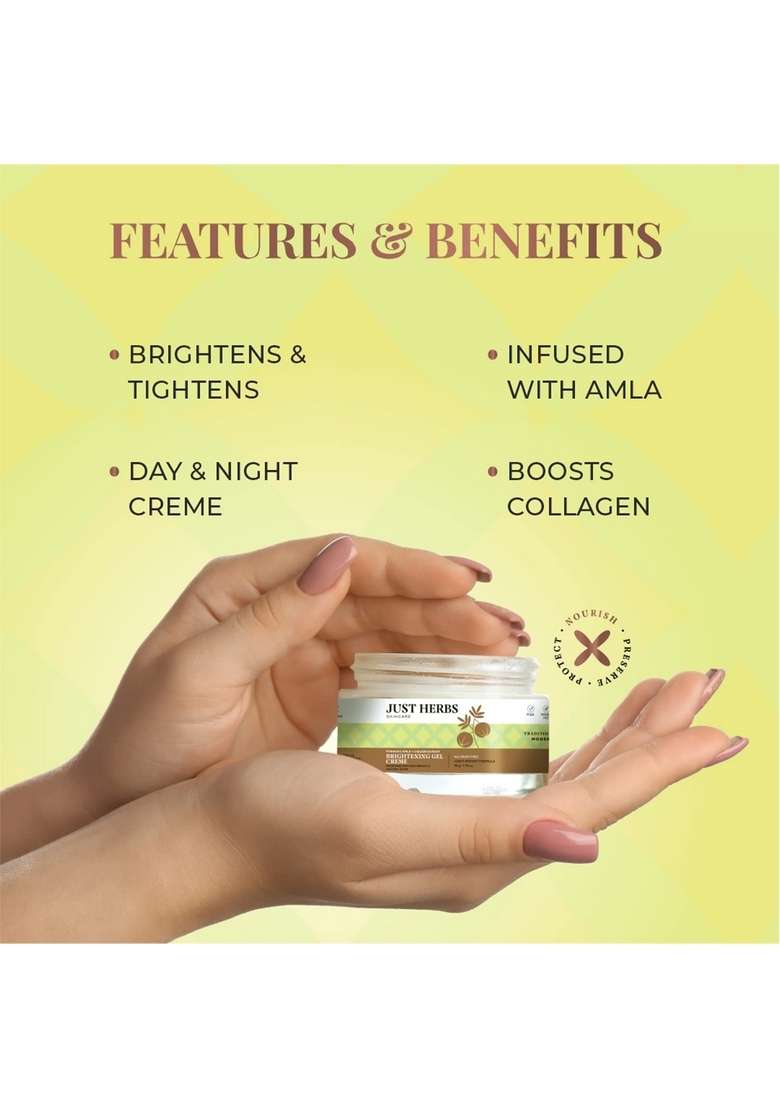 Just Herbs Ultra-Moisturising & Hydrating Vitamin C Day Night Gel Creme With Amla Liquorice Root, Protects From Uv Rays Reduces Dark Spots - 50 Gm - Indya