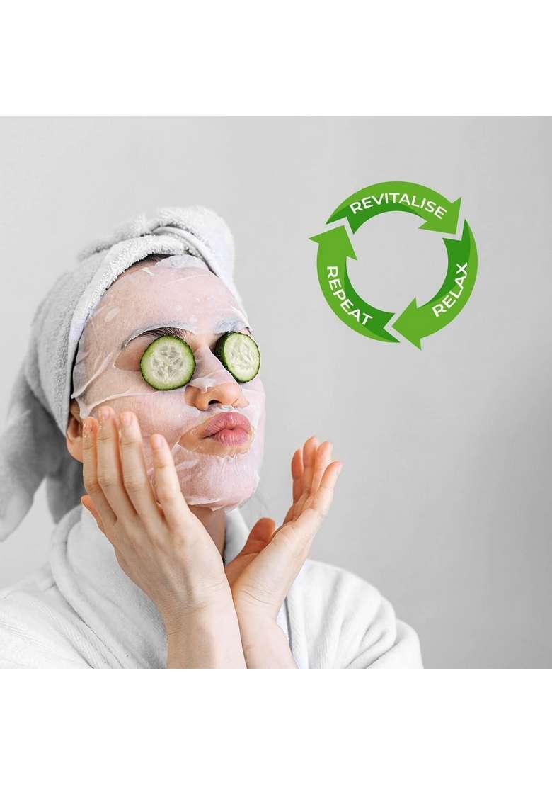 Just Herbs Sheet Mask Glowing Skin Serum Masks, 20G (Green Tea, Mint, Cucumber) - Indya