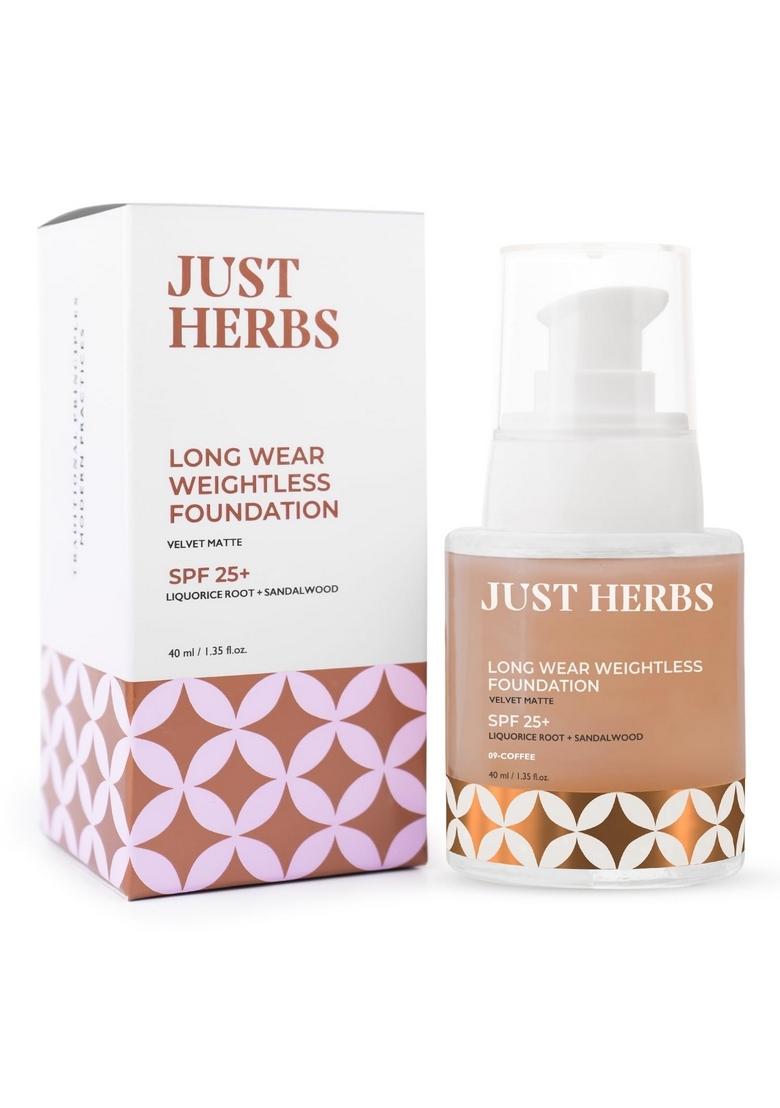 Just Herbs Medium To Full Coverage Liquorice Root And Sandalwood Longwear Weightless Foundation For Face Makeup 40 Ml