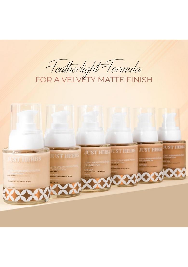Just Herbs Medium To Full Coverage Liquorice Root And Sandalwood Longwear Weightless Foundation For Face Makeup 40 Ml