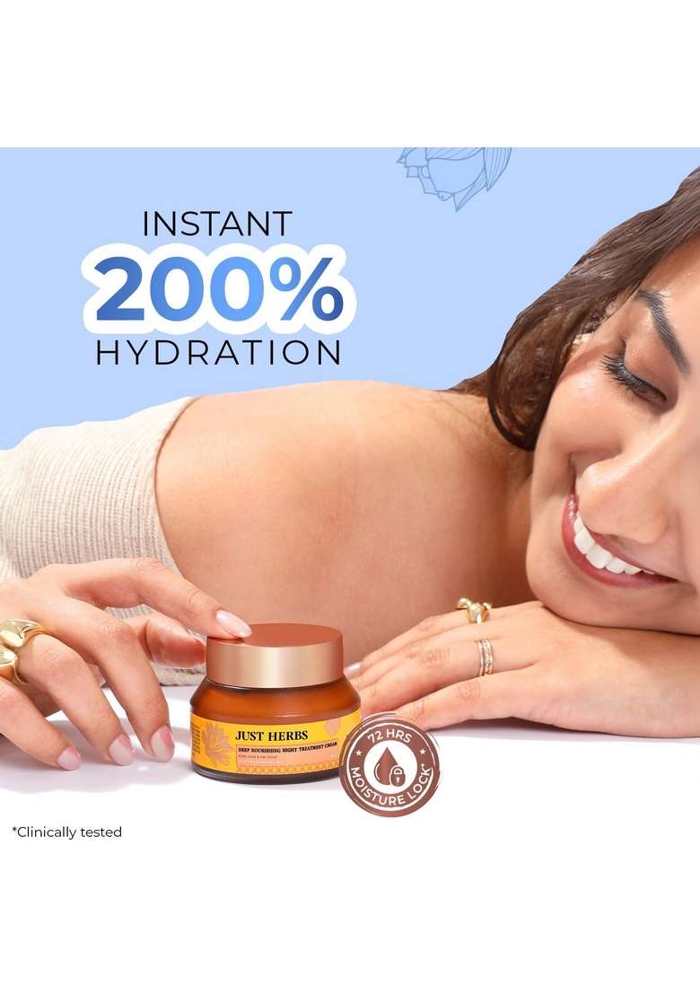 Just Herbs Deep Nourishing Night Treatment Cream | For Youthful & Radiant Skin Pure Ghee 24K Gold Bakuchiol Mulethi Moisturiser - 50 Ml - Indya