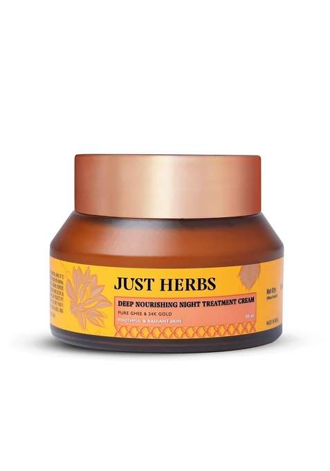 Just Herbs Deep Nourishing Night Treatment Cream | For Youthful & Radiant Skin Pure Ghee 24K Gold Bakuchiol Mulethi Moisturiser - 50 Ml