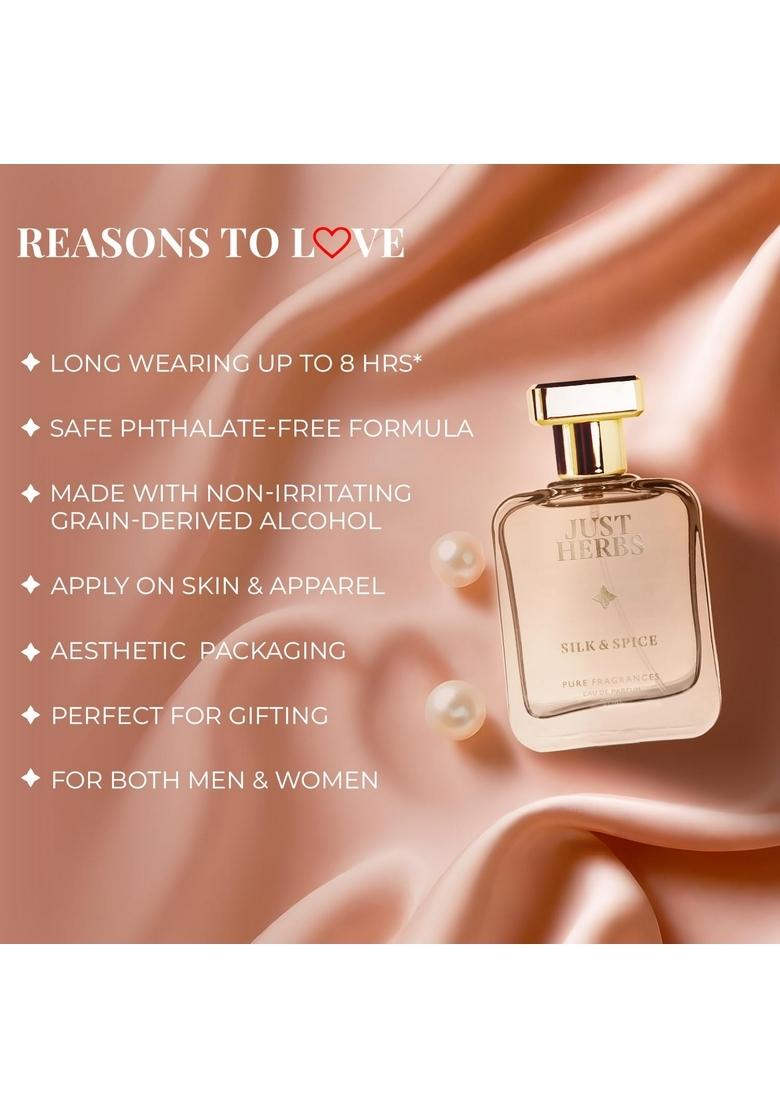 Just Herbs Energising Silk & Spice Perfume For Men 50 Ml | Long Lasting Mens Body Spray Pure Fragrance Eau Da Parfum