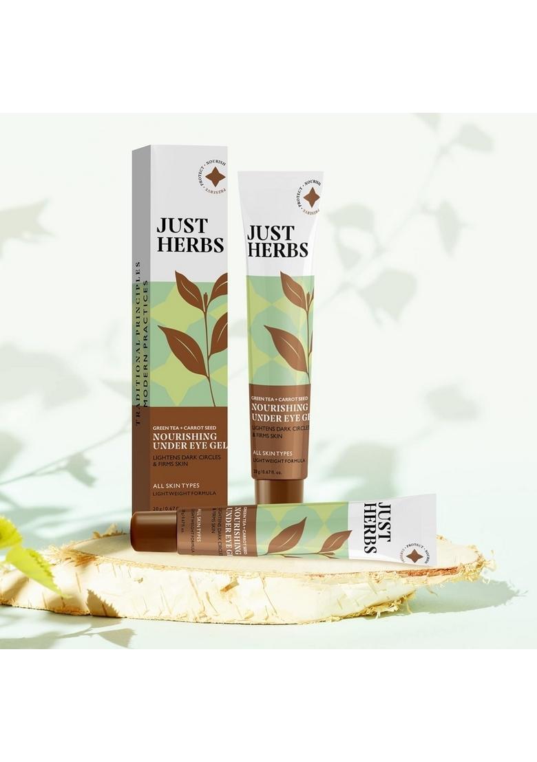 Just Herbs Nourishing Under Eye Gel Creme For Dark Circles, Puffiness, Fine Lines & Wrinkles With Green Tea Carrot Seed -For Men Women 20 Gm