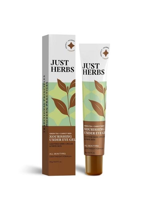Just Herbs Nourishing Under Eye Gel Creme For Dark Circles, Puffiness, Fine Lines & Wrinkles With Green Tea Carrot Seed -For Men Women 20 Gm