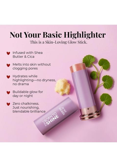 Just Herbs Born To Shimmery Portable | Moisturises & Hydrates Infused With Shea Butter And Cica Single Stroke All Day Long Highlighter For Women