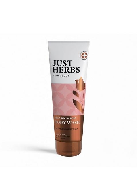 Just Herbs Organic Wild Indian Rose Refreshing Body Wash Gel For Men & Women, Cleanses, Exfoliates And Paraben Free - 200 Ml