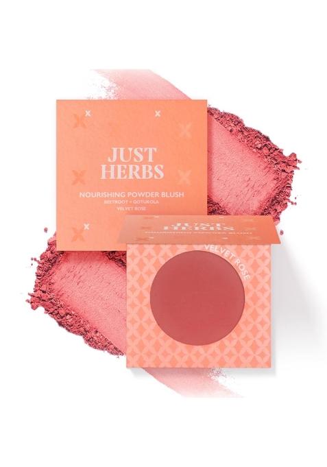 Just Herbs Nourishing Powder Blush Infused With Beetroot & Gotukola Highly Pigmented, Buildable Suitable For All Skin Tones - 3.5 G (Velvet Rose)