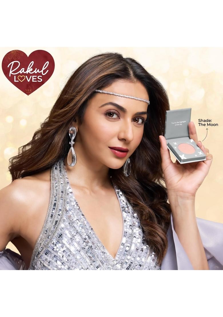 Just Herbs Lumi Glow Pressed Highlighter For Face Makeup Shea Butter + Vitamin C, 3.5 G (The Moon)