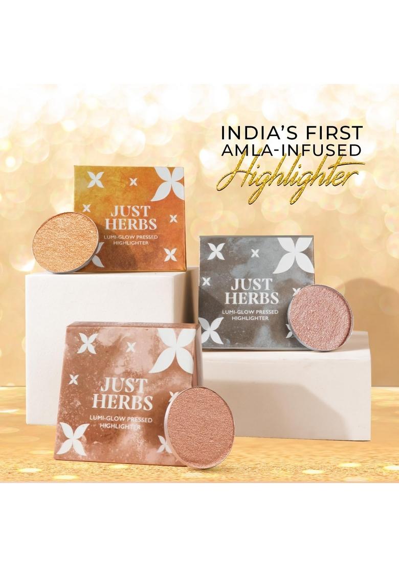 Just Herbs Lumi Glow Pressed Highlighter For Face Makeup Shea Butter + Vitamin C, 3.5 G (The Moon)