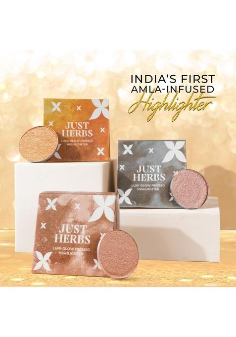Just Herbs Lumi Glow Pressed Highlighter For Face Makeup Shea Butter + Vitamin C, 3.5 G (The Moon)