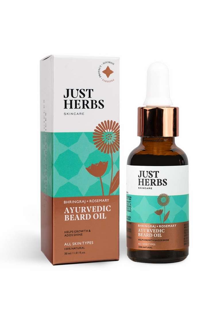 Just Herbs Ayurvedic Beard Oil For Growing Faster With Bhringraj And Rosemary 30 Ml - Indya