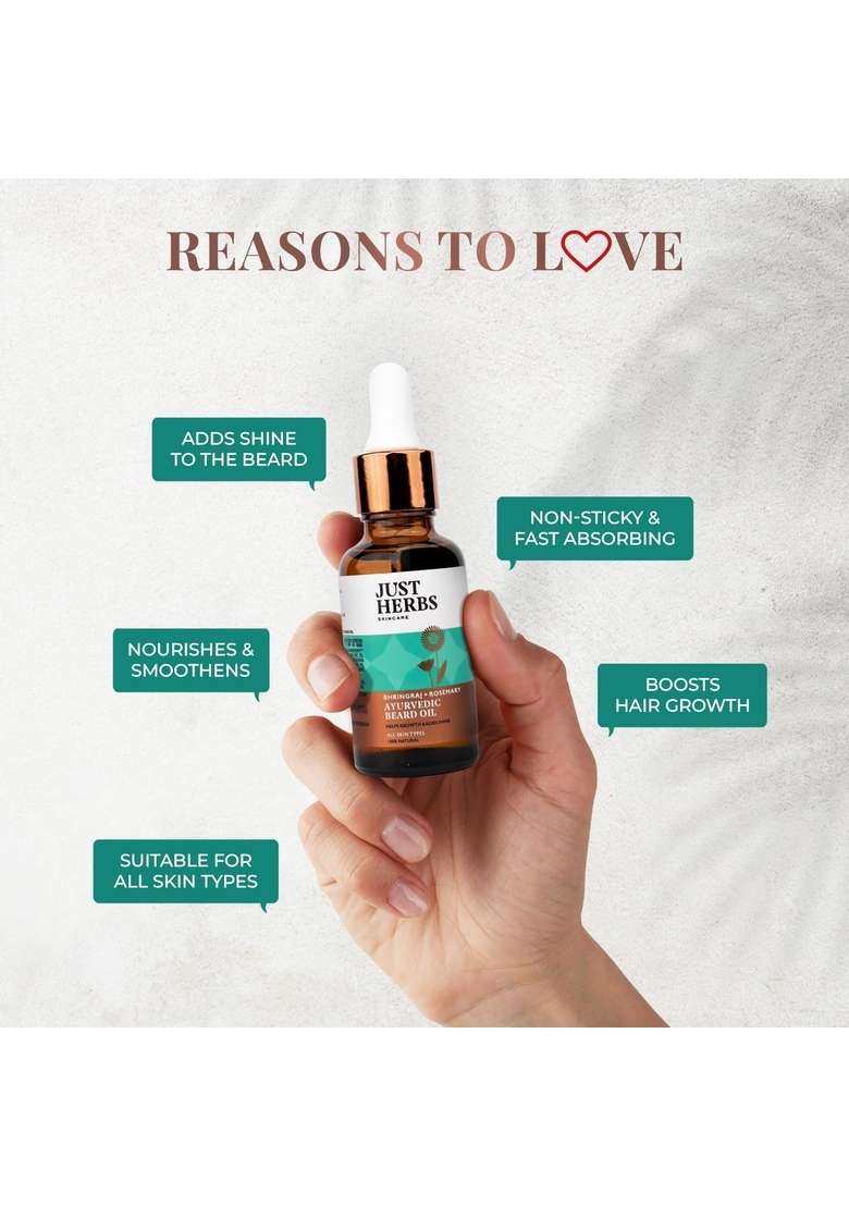 Just Herbs Ayurvedic Beard Oil For Growing Faster With Bhringraj And Rosemary 30 Ml - Indya