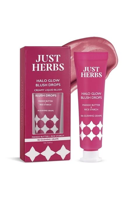 Just Herbs Halo Glow Drop Blush Mango Butter + Rice Starch, Weightless Creamy Liquid 10 Ml