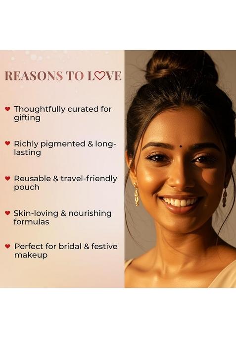 Just Herbs Festive Glam Makeup Essential Pouch For Women (Lip & Cheek Tint, Ultra Matte Lipstick, Nail Paint, Eyeliner)