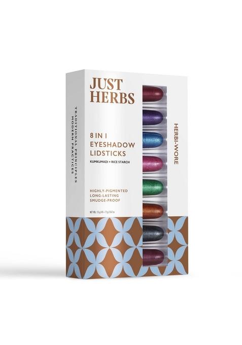 Just Herbs 8 In 1 Herbal Metallic-Shimmer Finish, Long Lasting & Ultra Smooth Eye Shadow Lidsticks With Kumkumadi - 12Gm