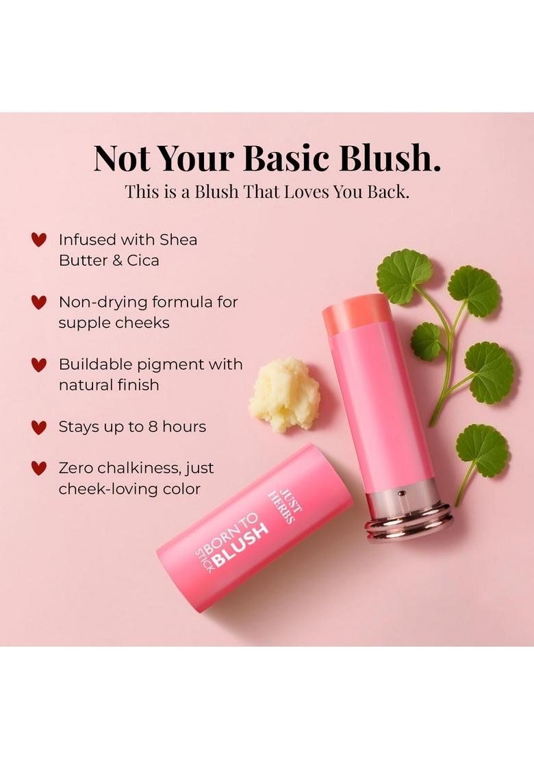 Just Herbs Dewy Glow Blush Stick | Shea Butter & Cica For Eyes Cheeks And Lips Makeup Women Peach Born- 14G