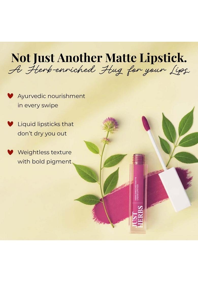 Just Herbs Ayurvedic Liquid Lipstick Kit Set Of 3 With Long Lasting, Hydrating & Lightweight Lip Colour, Full Size